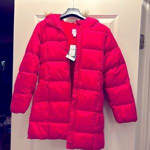 Brand New Gap little girl size m pink puffer hoodie jacket with fleece lining.